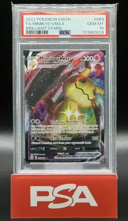 2022 POKEMON SWORD & SHIELD BRILLIANT STARS 069 FULL ART MIMIKYU VMAX PSA 10 - Image 1
