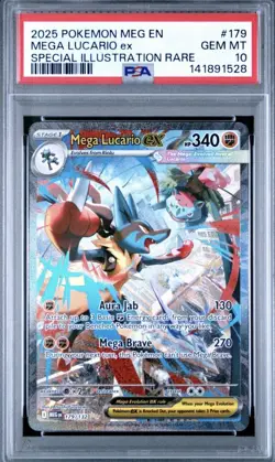 2025 POKEMON MEG EN-MEGA EVOLUTION #179 MEGA LUCARIO EX PSA 10 - Image 1