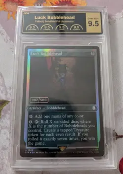 Luck Bobblehead Foil SERIALIZED 087/500 MTG Graded PCG 9.5, English Fallout x1 - Image 1