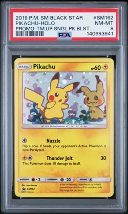 Pikachu Holo SM162 PSA 8 - 2019 Pokemon Sun Moon Promos Tag Team Blister - Image 1