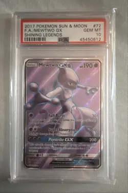 2017 Pokemon Sun & Moon Mewtwo GX (Full Art) 72/73 Shining Legends Holo PSA 10 - Image 1