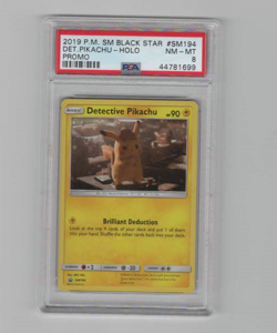2019 Pokemon SM Black Star Detective Pikachu Holo Promo SM194 PSA 8 - Image 1