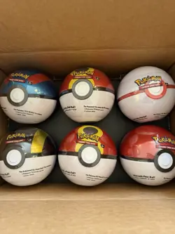 6 x Pokemon TCG Pokeball Tins - 18 Booster Packs Factory Sealed Costco IN HAND - Image 1