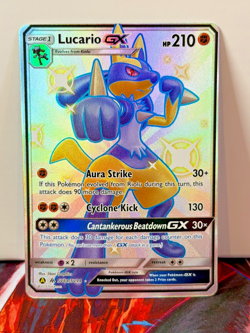 Pokemon TCG Sun Moon Hidden Fates Shiny Lucario GX SV64 2019 (Off Center) Mint - Image 1
