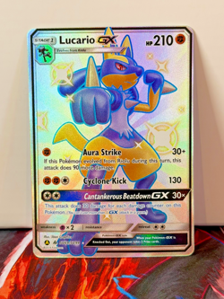 Pokemon TCG Sun Moon Hidden Fates Shiny Lucario GX SV64 2019 (Off Center) Mint - Image 2