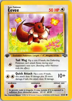 EEVEE 51 COMMON JUNGLE POKEMON 1ST EDITION NM - Image 1