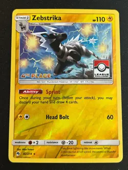 Pokemon TCG Zebstrika 4th Place League Promo 82/214 - NM - Lost Thunder - Image 1