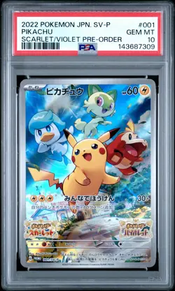 2022 POKEMON JPN SV PROMO SCARLET & VIOLET PRE-ORDER #001 PIKACHU PSA 10 - Image 1