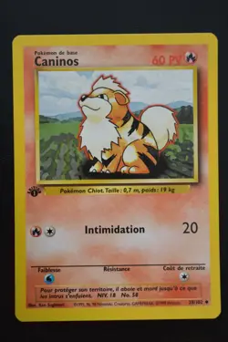 Pokemon TCG GROWLITHE 1ST EDITION FRENCH CANINOS Base Set 28/102 NM - Image 1