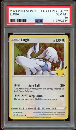 PSA 10 GEM MINT Lugia 022/025 HOLO Celebrations Pokemon Card 514 - Image 1