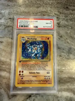 1999 Pokemon TCG Machamp Holo 1st Edition Rare PSA 8 vintage classic - Image 2