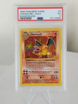1999 Pokemon Base Set Shadowless Charizard Holo #4 PSA 3 - Image 1