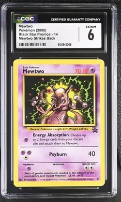 Mewtwo 14 CGC Graded 6 WOTC Black Star Promo Pokemon 2000 Mewtwo Strikes Back - Image 1
