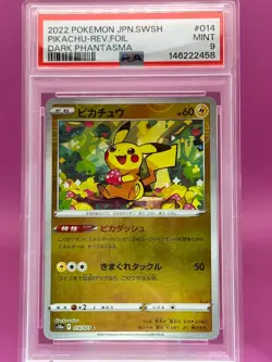 2022 POKEMON JPN SWORD & SHIELD DARK PHANTASMA #014 PIKACHU-REVERSE FOIL PSA 9 - Image 1