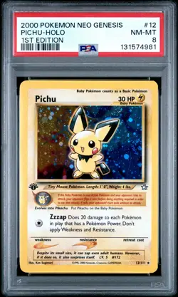 2000 POKEMON NEO GENESIS 1ST ED #12 PICHU-HOLO PSA 8 - Image 1