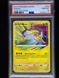 PSA 10 RAIKOU AMAZING RARE #050 POKEMON SWORD & SHIELD VIVID VOLTAGE GEM MINT - Image 1