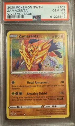 PSA 10 GEM MINT 2020 Pokemon SWSH Vivid Voltage Zamazenta 102/185 Amazing Rare - Image 1