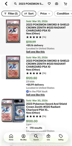 2023 POKEMON SWORD & SHIELD CROWN ZENITH #020 RADIANT CHARIZARD PSA 10 - Image 4