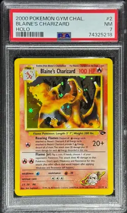 Blaine's Charizard 2/132 Holo Gym Challenge W/ Error 2000 Pokemon Card PSA 7 NM - Image 3