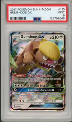 2017 Pokemon Sun & Moon Base Set Gumshoos GX #110 PSA 9 - Image 1