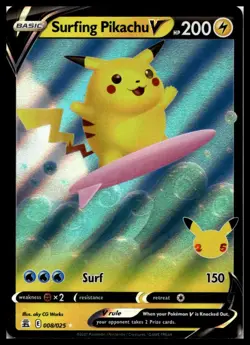 Surfing Pikachu V 008/025 Celebrations Pokemon Card | NM - Image 1