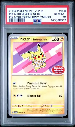 2024 POKEMON INDONESIAN SV-P PROMO #190 PIKACHU IN BATIK SHIRT PSA 10 - Image 1