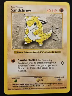 Shadowless Sandshrew 62/102 Base Set Non Holo Uncommon WoTC Pokemon TCG 1999 NM - Image 1