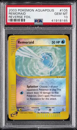 2003 POKEMON AQUAPOLIS #105 REMORAID-REVERSE FOIL PSA 10 - Image 1