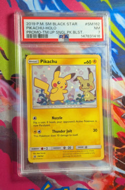 Pikachu SM162 Team Up Promo Holo Pokemon PSA 7 - Image 1