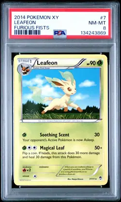 2014 Pokemon Xy Furious Fists #7 Leafeon Furious Fists PSA 8 - Image 1