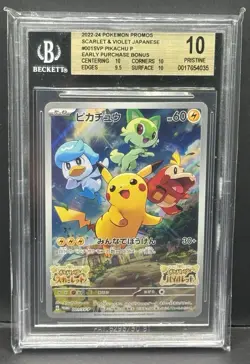 BGS 10 Pikachu Scarlet Violet Promo Card PRISTINE 001/Sv-p Japanese Pokemon Card - Image 1
