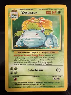 Pokemon Venusaur Holo Rare Card 15/102 Base Set, Vintage 1999 WOTC TCG LP - Image 1