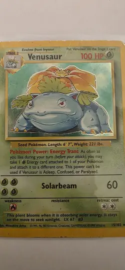 Pokemon TCG Venusaur Holo Rare Card Base Set 15/102, 1999 Edition - Image 3