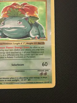 Pokemon TCG Venusaur Base Set Shadowless Holo Unlimited 15/102 Damaged - Image 2