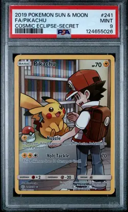PSA 9 Pokemon TCG Pikachu (Secret) 241/236 Sm-Cosmic Eclipse Holo - Image 1