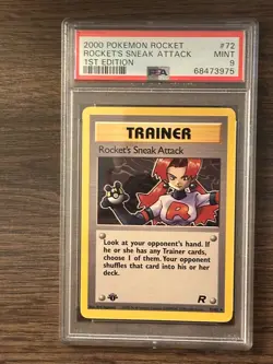 Pokemon First Edition ROCKET'S SNEAK ATTACK TRANER NON HOLO PSA 9 #68473975 #72 - Image 1