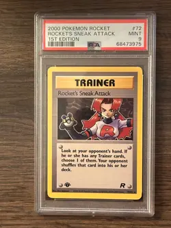Pokemon First Edition ROCKET'S SNEAK ATTACK TRANER NON HOLO PSA 9 #68473975 #72 - Image 2