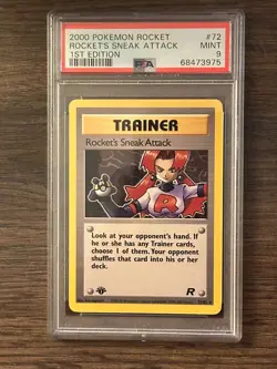 Pokemon First Edition ROCKET'S SNEAK ATTACK TRANER NON HOLO PSA 9 #68473975 #72 - Image 3