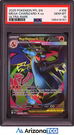 Pokemon 2025 Mega Charizard X ex 109 Full Art UR Phantasmal Flames GEM MT PSA 10 - Image 1