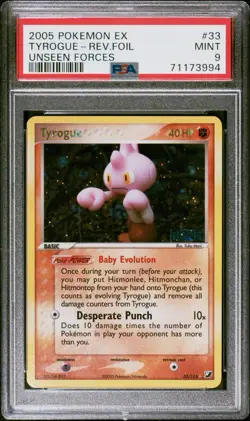 2005 Pokemon EX Unseen Forces PSA 9 Tyrogue 33/115 REVERSE HOLO Yuka Mori - Image 1