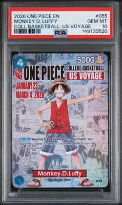 2026 ONE PIECE PROMOS COLLEGE BASKETBALL : US VOYAGE MONKEY D. LUFFY PSA 10 - Image 1
