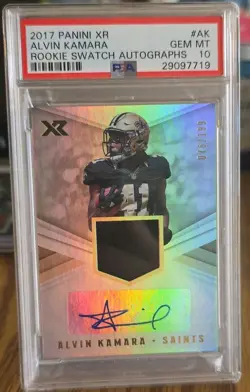 2017 Panini XR - Rookie Swatch Autographs Alvin Kamara RPA /199 PSA 10 - Image 1