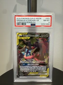 2019 Pokemon Sun & Moon Unbroken Bonds Greninja & Zoroark Gx #201 PSA 8 - Image 1