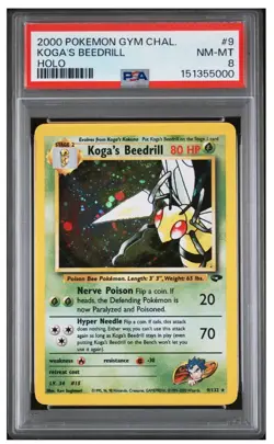2000 Pokemon Koga's Beedrill 9/132 Gym Challenge Holo PSA 8 - Image 1