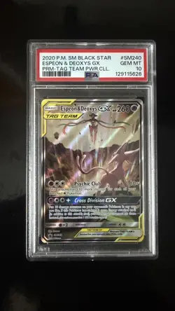 PSA 10 ESPEON & DEOXYS GX SM240 | Tag Team Graded Pokemon Card | LOW POP - Image 1