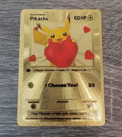 I Choose You! Pikachu Gold Foil Fan Art Vinyl Textured Collector Pokemon Card - Image 1