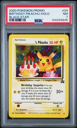 2000 POKEMON PROMO BLACK STAR #24 BIRTHDAY PIKACHU-HOLO BLACK STAR PSA 7 NM - Image 1