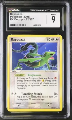 CGC 9 MINT Rayquaza 2005 EX Deoxys 22/107 Pokemon Card - Image 1
