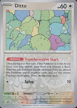 Pokemon Card Ditto Scarlet & Violet 151 Reverse Holo Rare 132/165 Near Mint - Image 1