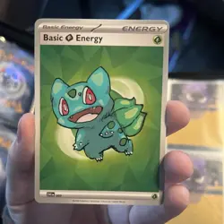 Pokemon TCG Basic Grass Energy Bulbasaur Custom Painted Card - Image 1